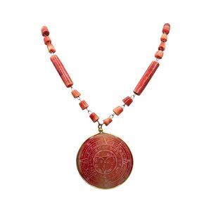 Aztec Or Mayan Style Medallion Necklace Semi precious Gemstone Beads